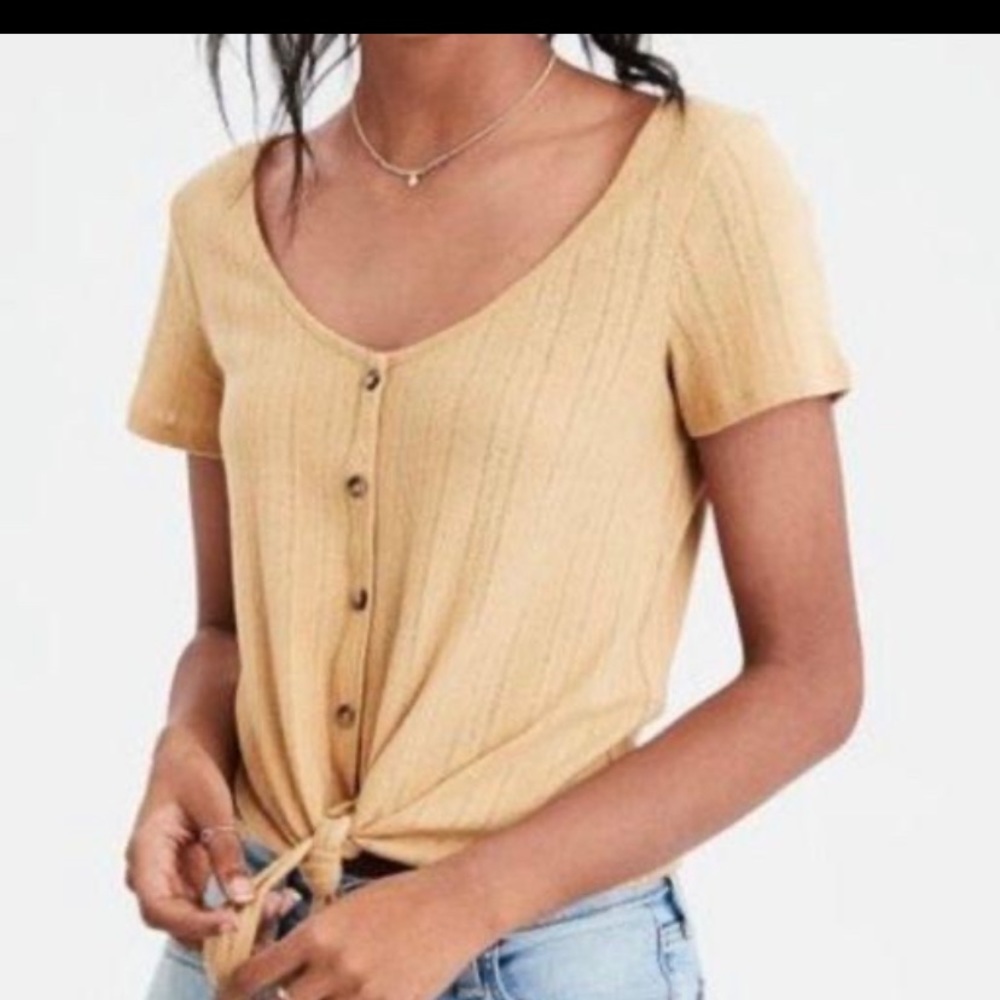 Yellow American Eagle Button Tie Shirt-XS(EUC)
